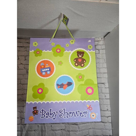 Any 20/$12 "Baby Shower" Jumbo Purple & Green Train, Bear, Plane Party Gift Bag - Picture 1 of 2